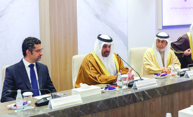 Finance and National Economy Minister Shaikh Salman bin Khalifa Al Khalifa, Parliament Speaker Ahmed Al Musallam, Shura Council Chairman Ali Saleh Al Saleh, ministers and Parliament and Shura Council members attend a meeting of the legislative and executive branches at the National Assembly Complex in Gudaibiya yesterday.